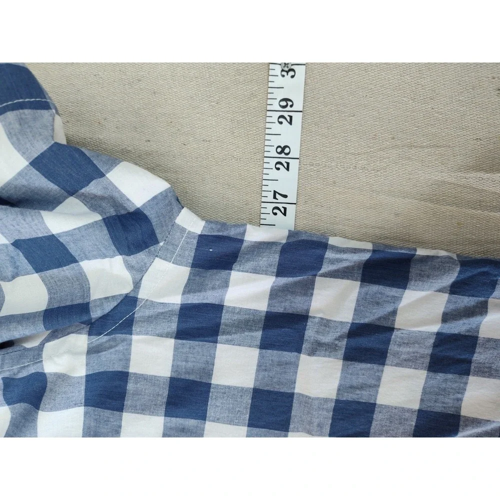 Old Navy Everyday Shirt XXL Blue White Gingham Check Short Sleeve Built-In‎ Flex